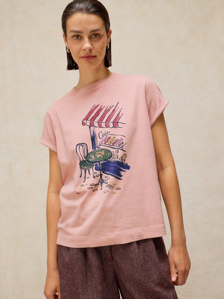 GINA GRAPHIC TEE in DUS PINK - MODEL DETAIL