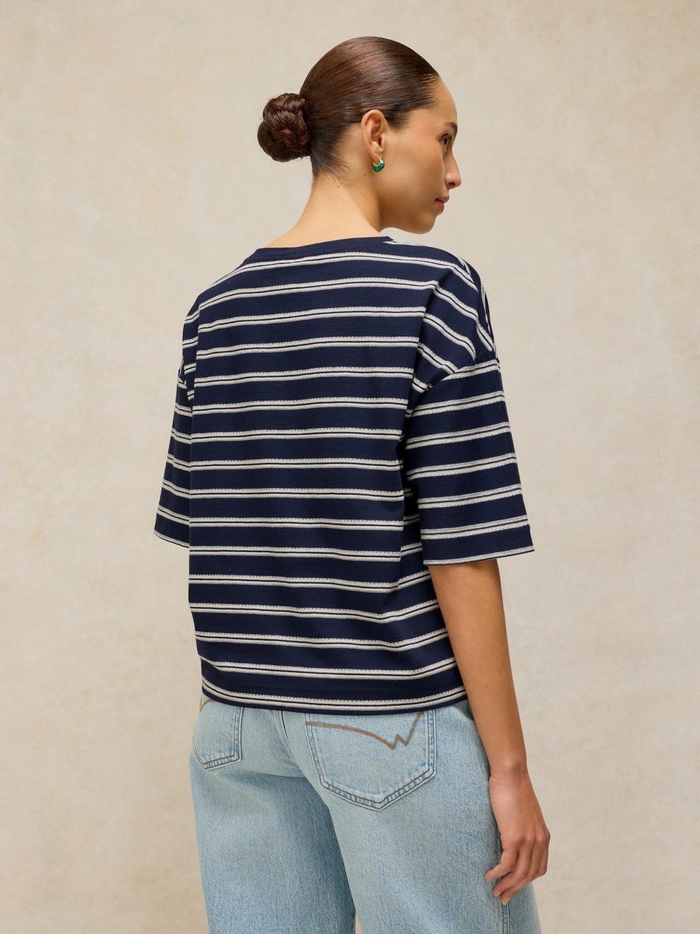 KATYA STRIPE TEE in NAVY MULTI - MODEL BACK