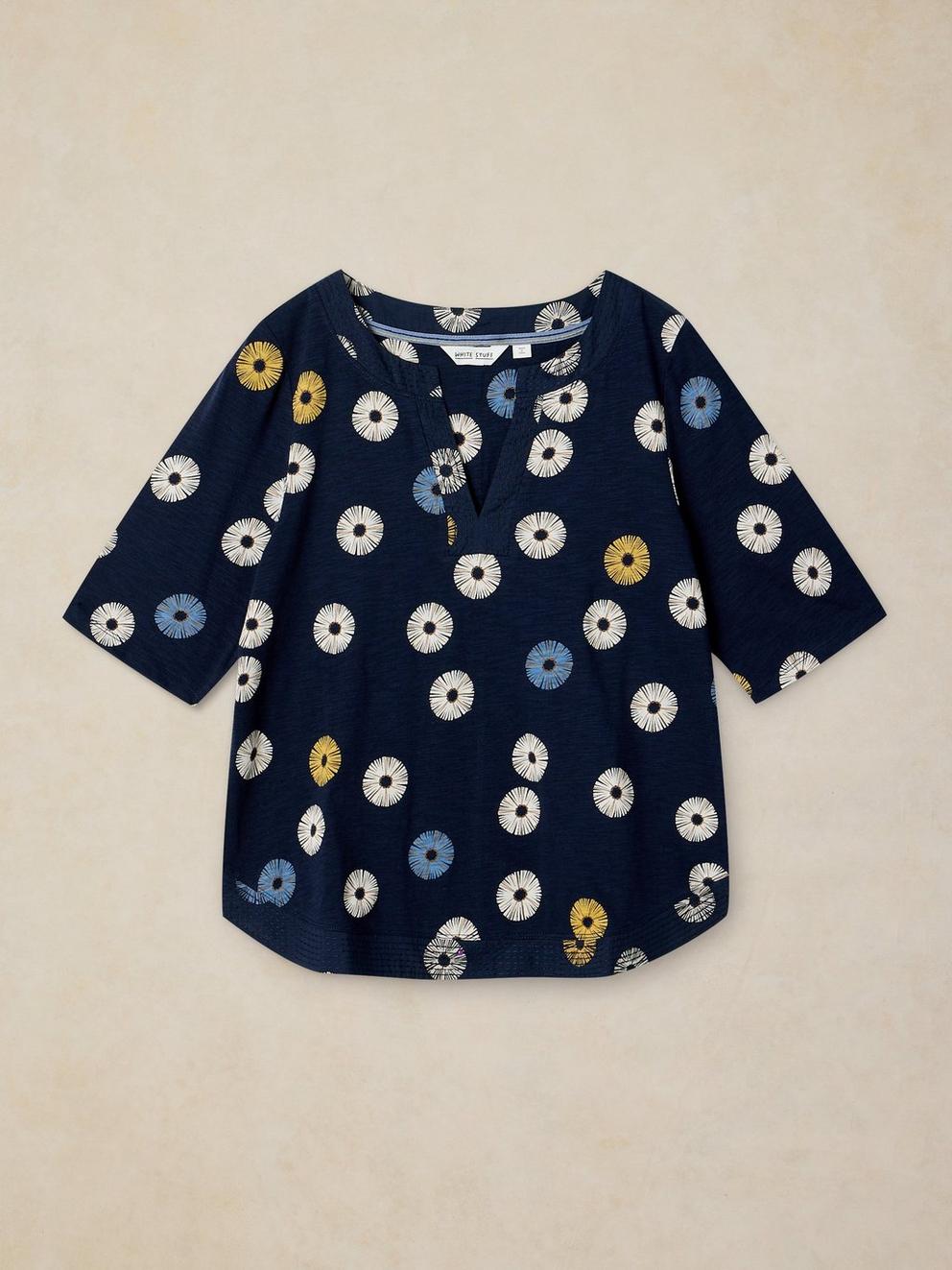 WEAVER NOTCH NECK TEE in NAVY PR - FLAT FRONT
