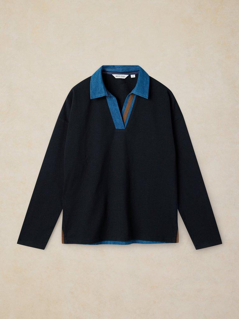 DENIM MIX RUGBY TOP in DARK NAVY - FLAT FRONT