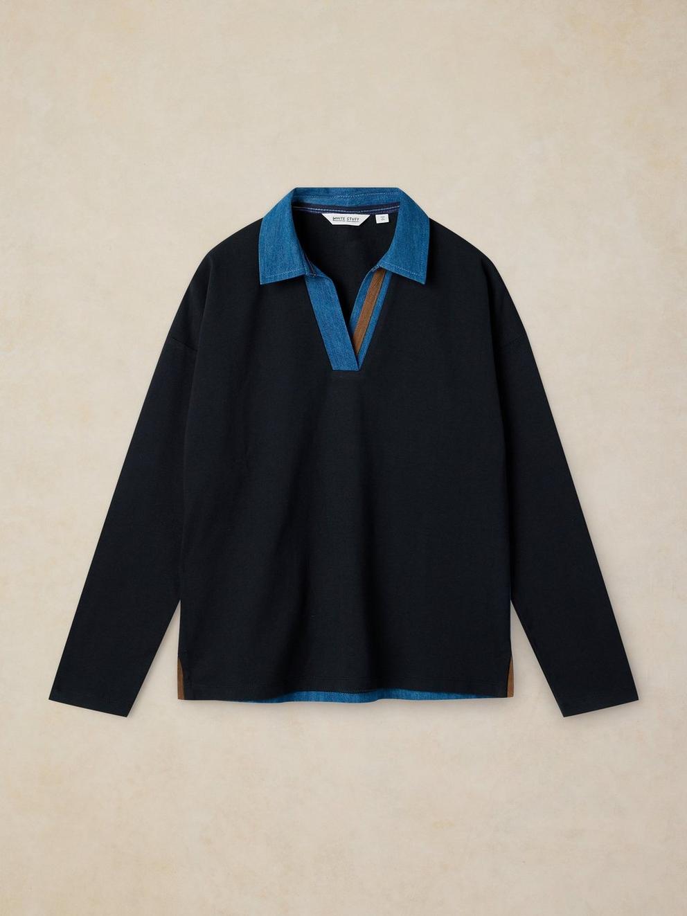 DENIM MIX RUGBY TOP in DARK NAVY - FLAT FRONT