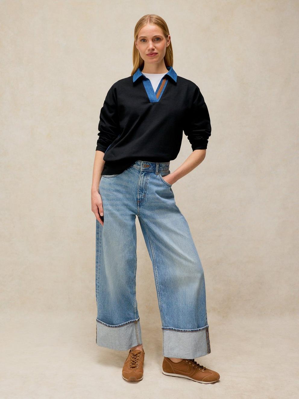 DENIM MIX RUGBY TOP in DARK NAVY - LIFESTYLE