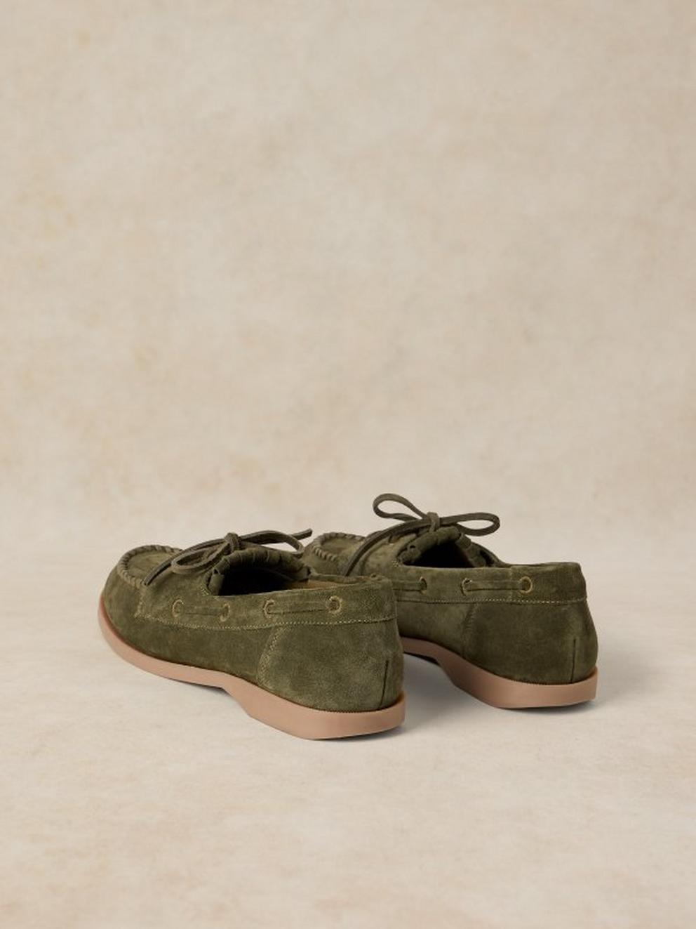 MAHRI BOAT SHOE in KHAKI GRN - FLAT BACK
