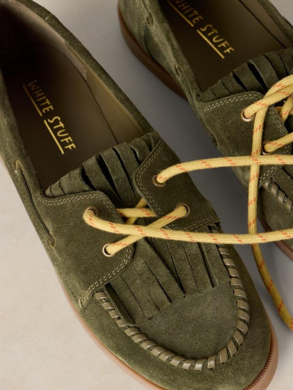 MAHRI BOAT SHOE in KHAKI GRN - FLAT DETAIL