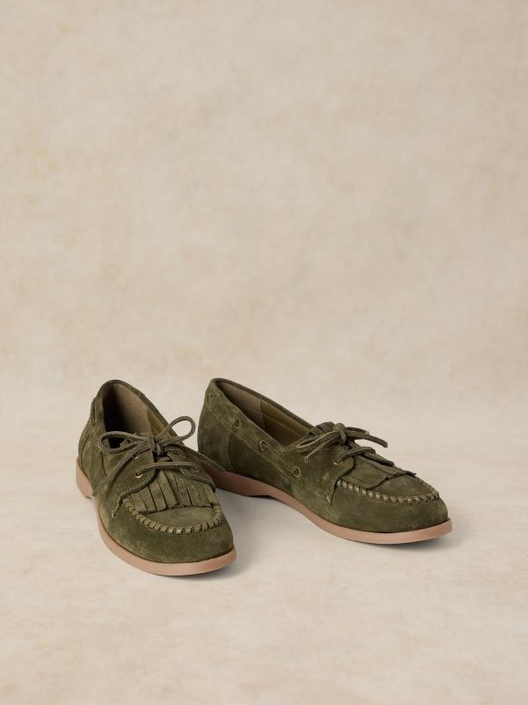MAHRI BOAT SHOE in KHAKI GRN - FLAT FRONT