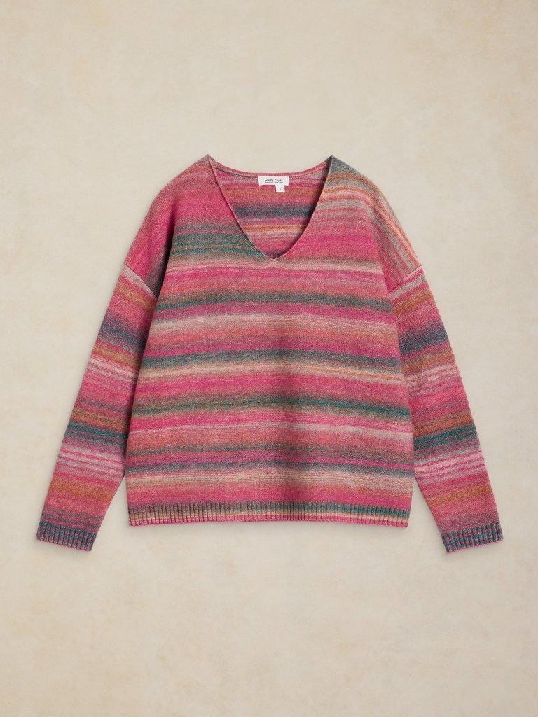 SPACEDYE V NECK JUMPER in PINK MLT - FLAT FRONT