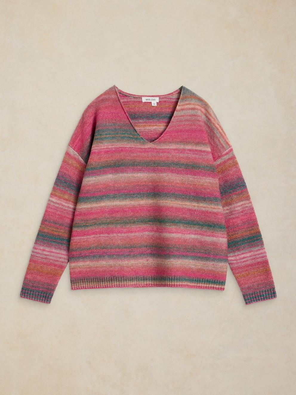 SPACEDYE V NECK JUMPER in PINK MLT - FLAT FRONT