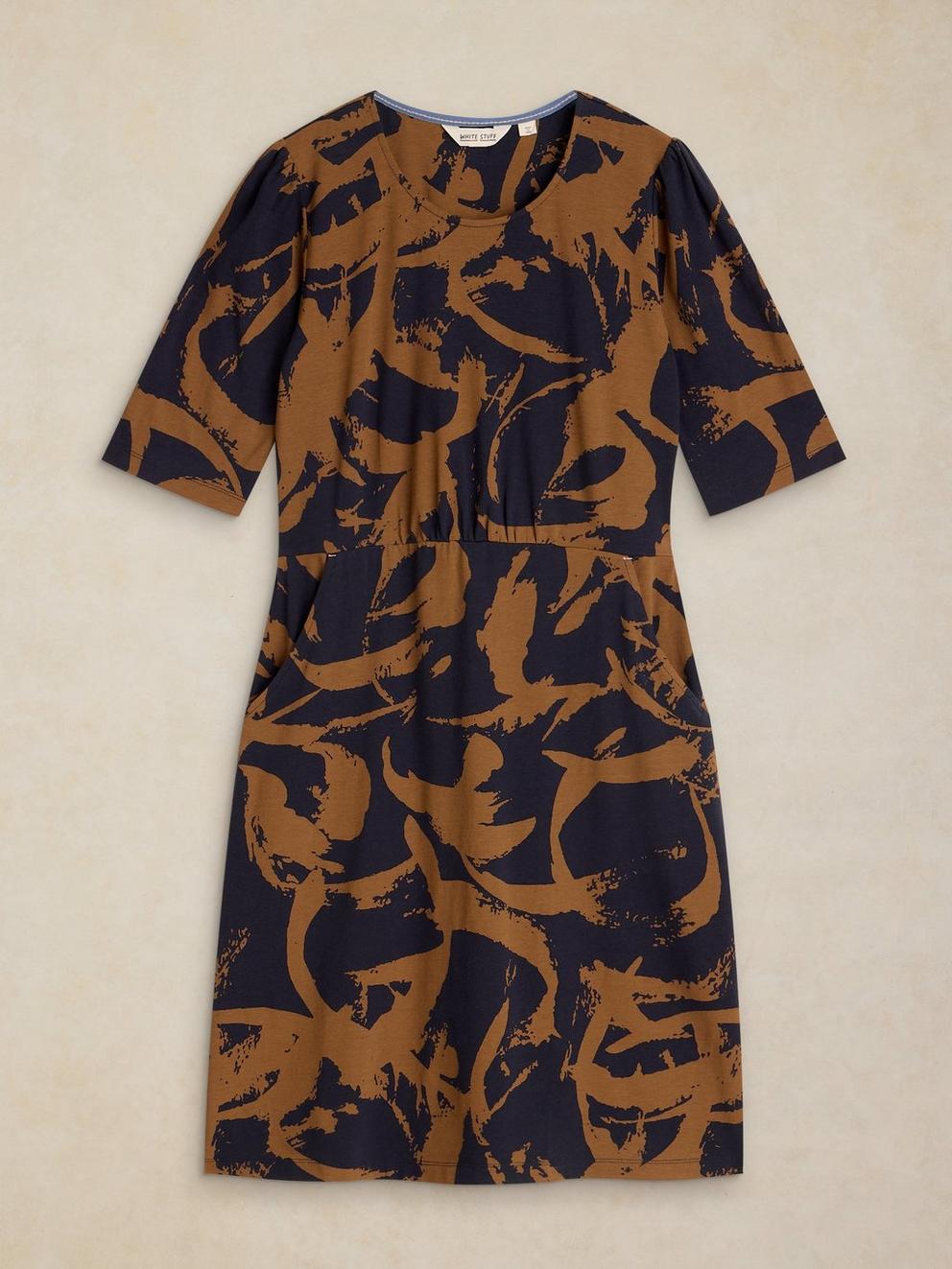 OLIVIA JERSEY DRESS in NAVY PR - FLAT FRONT