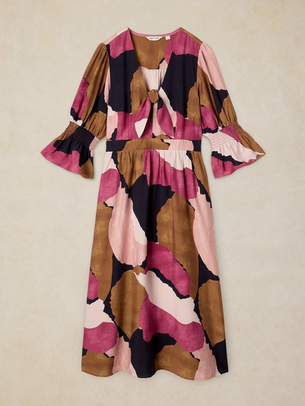 MAISIE KNOT DRESS in PINK MLT - FLAT FRONT