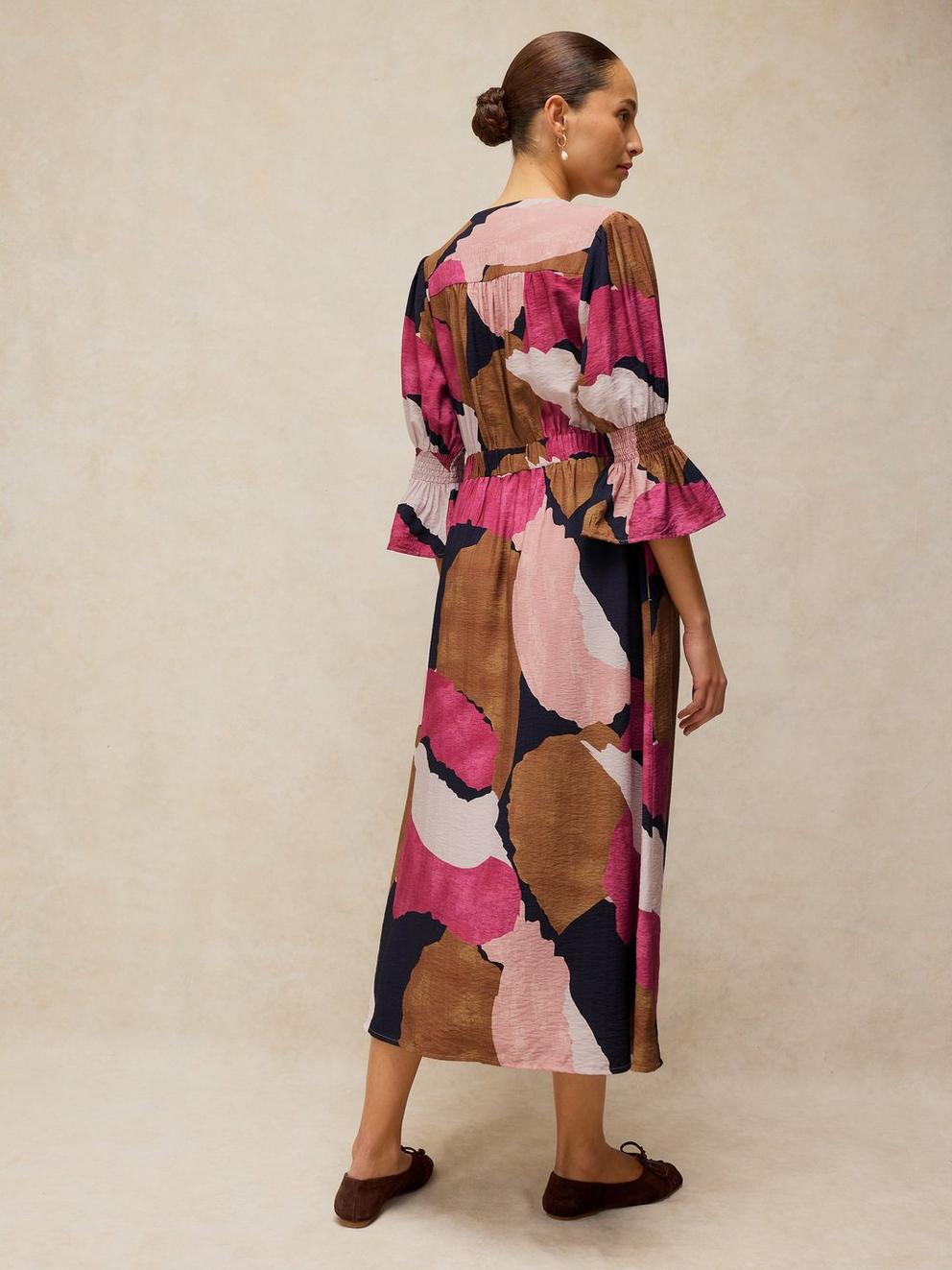 MAISIE KNOT DRESS in PINK MLT - MODEL BACK