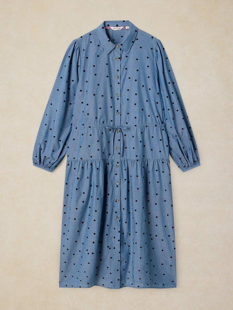 ELSIE EMBROIDERED DRESS in CHAMB BLUE - FLAT FRONT