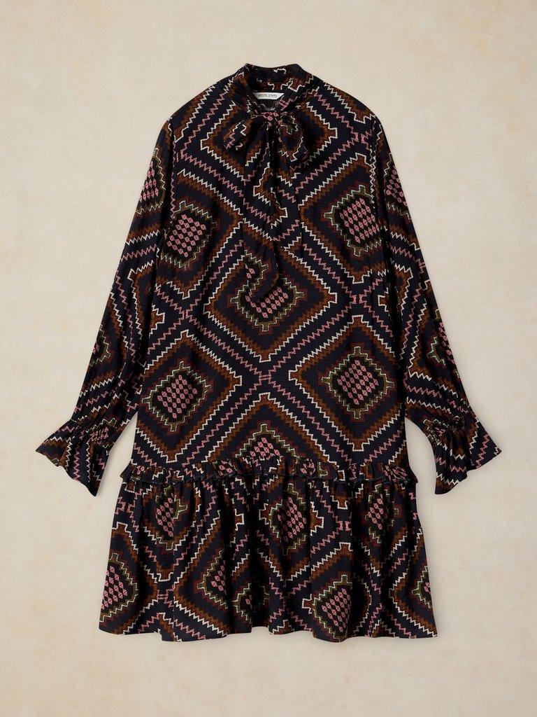 KALIA SHORT DRESS in NAVY MULTI - FLAT FRONT