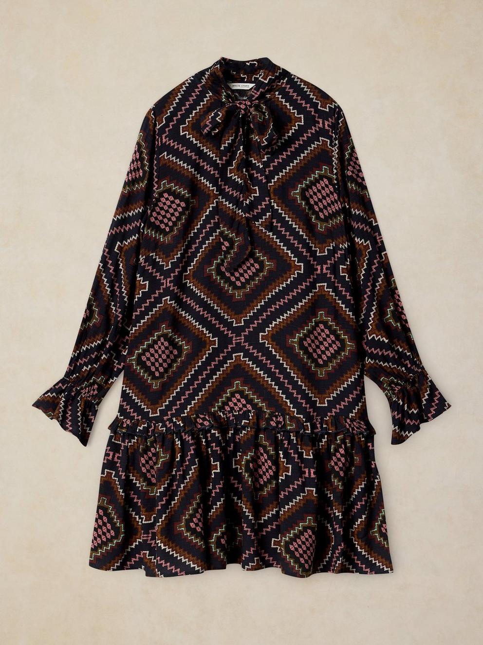 KALIA SHORT DRESS in NAVY MULTI - FLAT FRONT