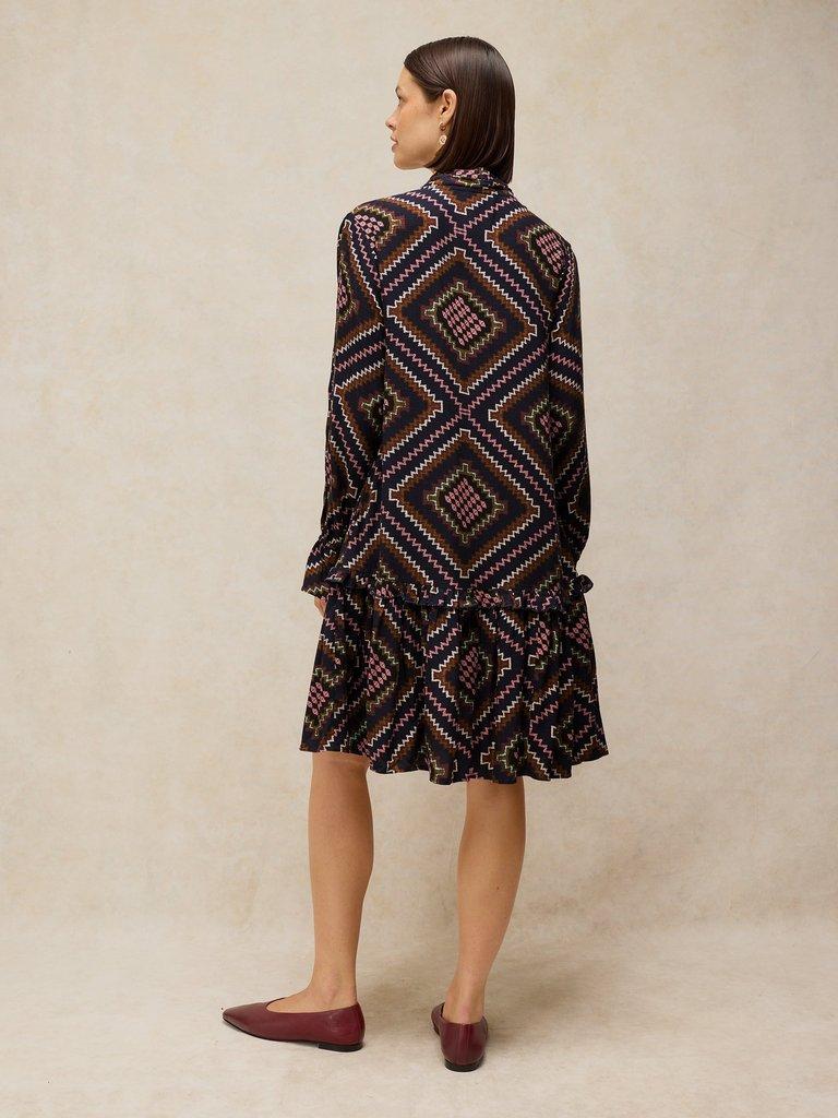 KALIA SHORT DRESS in NAVY MULTI - MODEL BACK