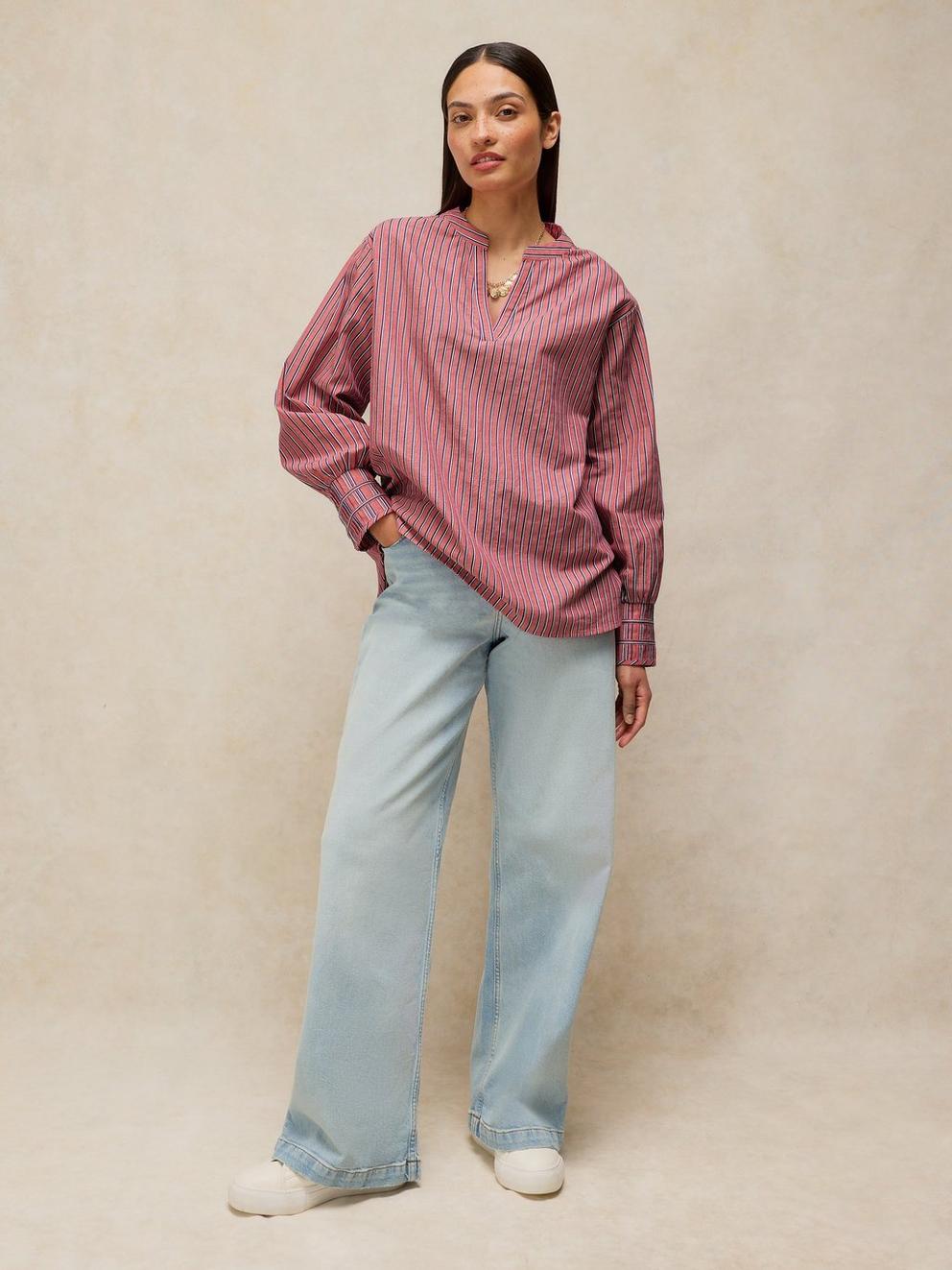 RAYA POP OVER SHIRT in PINK MLT - MODEL FRONT