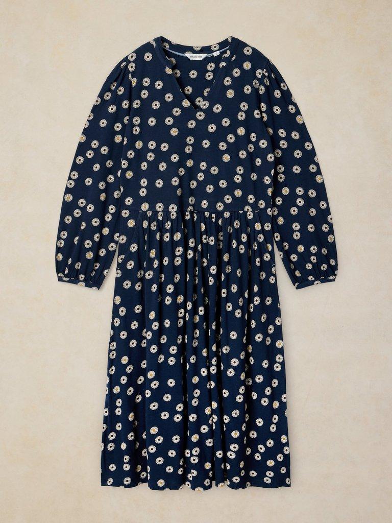 LEAH JERSEY DRESS in NAVY MULTI - FLAT FRONT