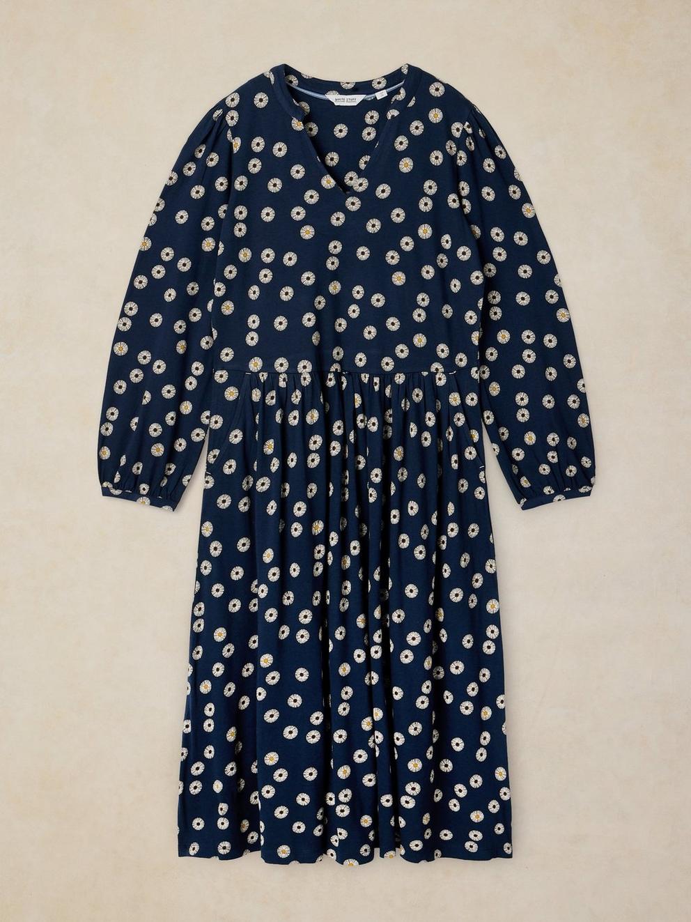 LEAH JERSEY DRESS in NAVY MULTI - FLAT FRONT