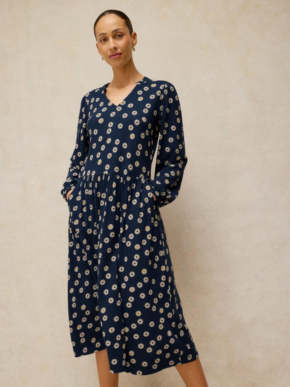 LEAH JERSEY DRESS in NAVY MULTI - LIFESTYLE