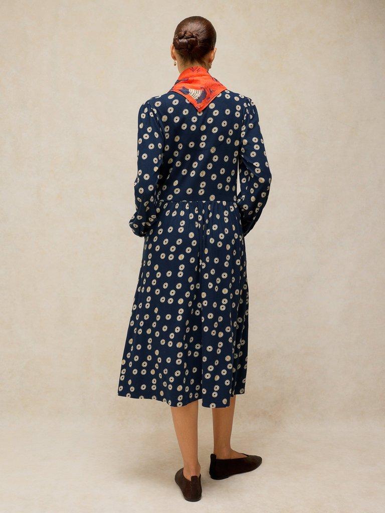LEAH JERSEY DRESS in NAVY MULTI - MODEL BACK
