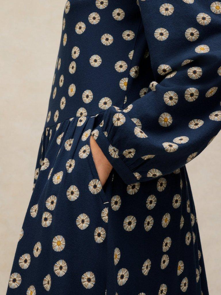 LEAH JERSEY DRESS in NAVY MULTI - MODEL DETAIL