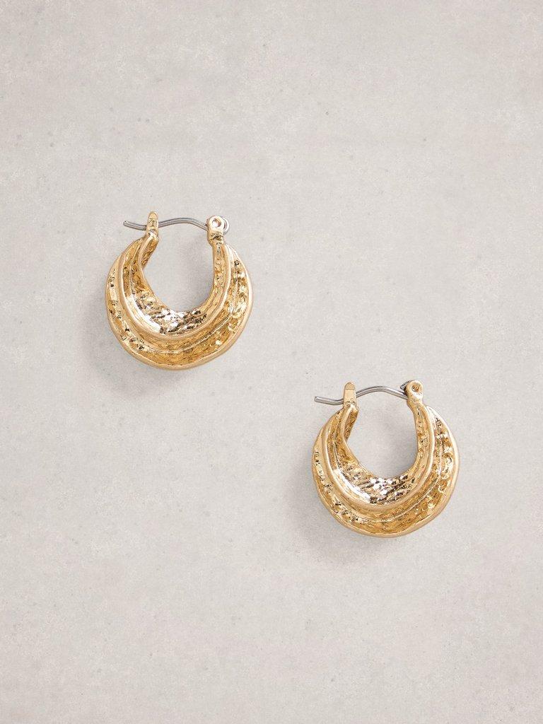 Susie Hammered Huggie Earring in GLD TN MET - FLAT FRONT