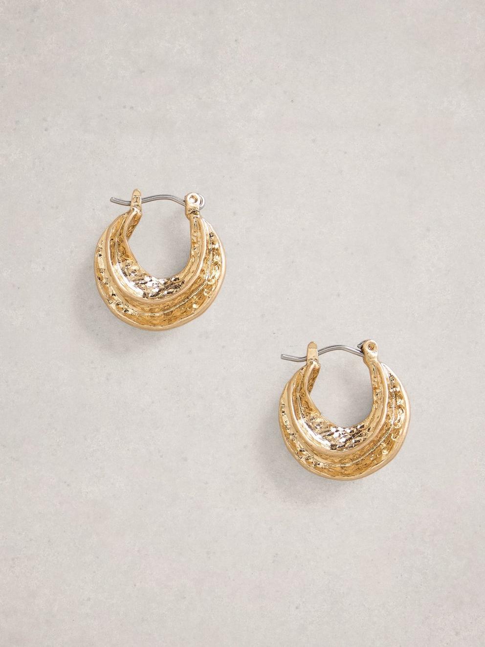 Susie Hammered Huggie Earring in GLD TN MET - FLAT FRONT