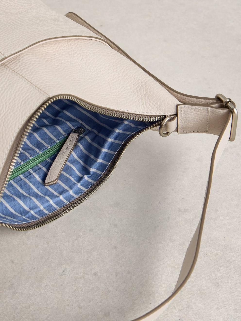 Sophia Zip Leather Crossbody in PALE IVORY - FLAT DETAIL