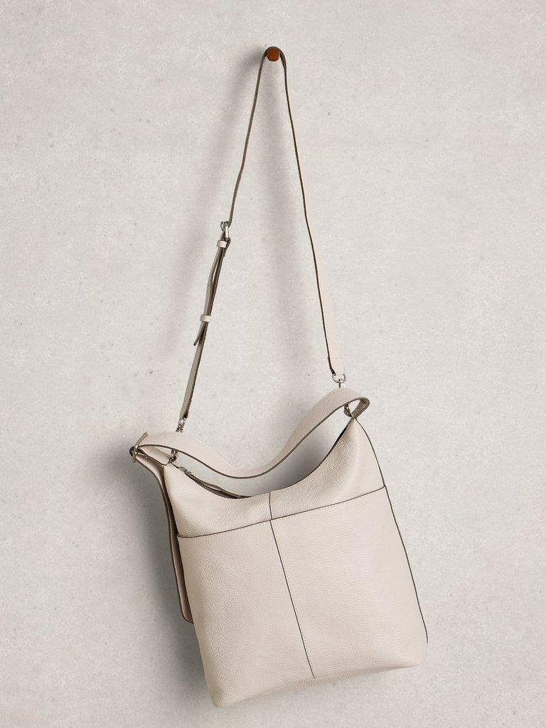 Sophia Zip Leather Crossbody in PALE IVORY - FLAT FRONT