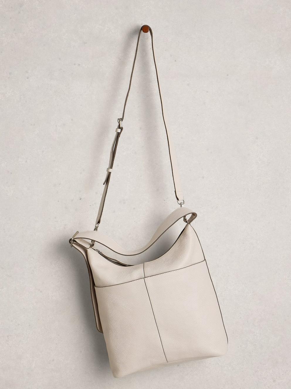 Sophia Zip Leather Crossbody in PALE IVORY - FLAT FRONT