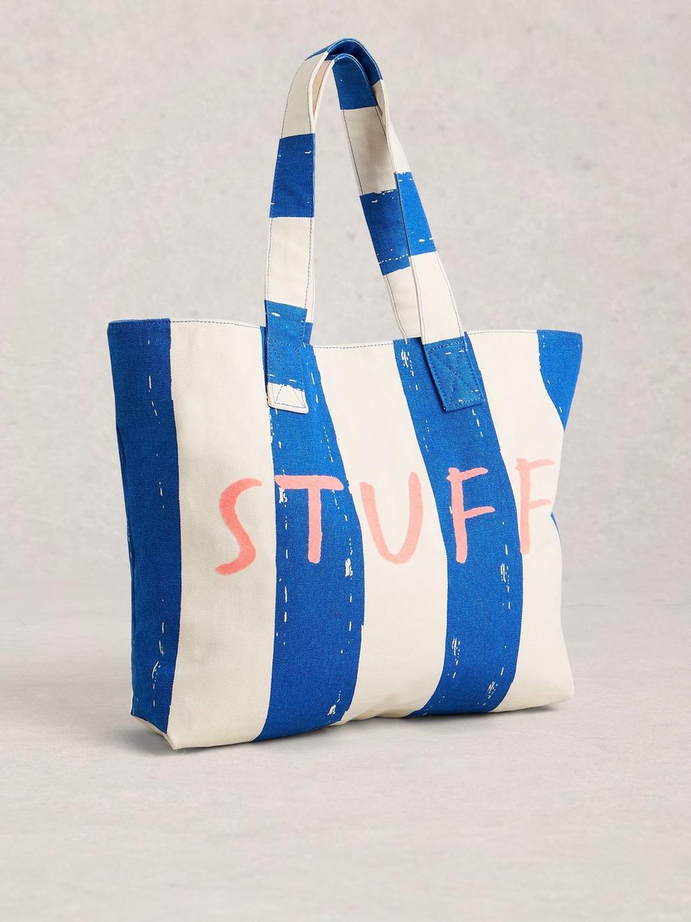 Canvas Summer Stuff Bag in BLUE MLT - FLAT BACK