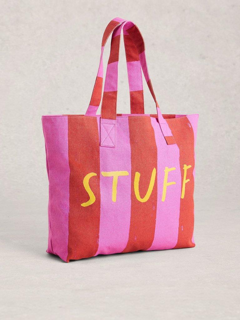 Canvas Summer Stuff Bag in PINK MLT - FLAT BACK