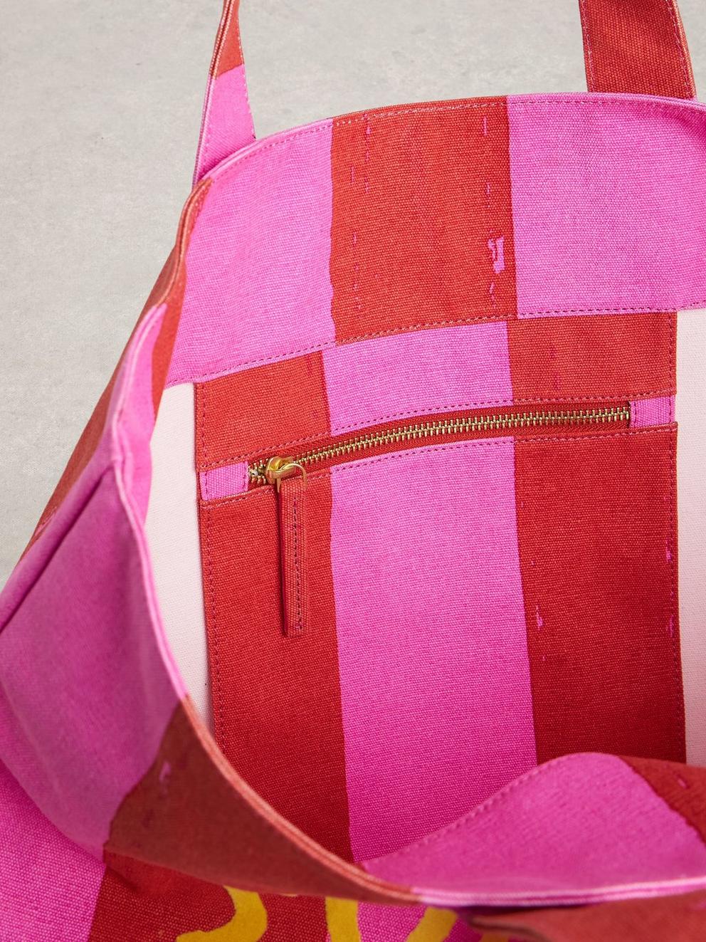 Canvas Summer Stuff Bag in PINK MLT - FLAT DETAIL
