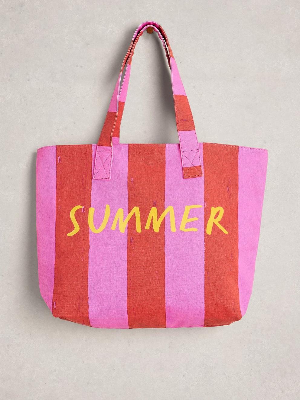 Canvas Summer Stuff Bag in PINK MLT - FLAT FRONT