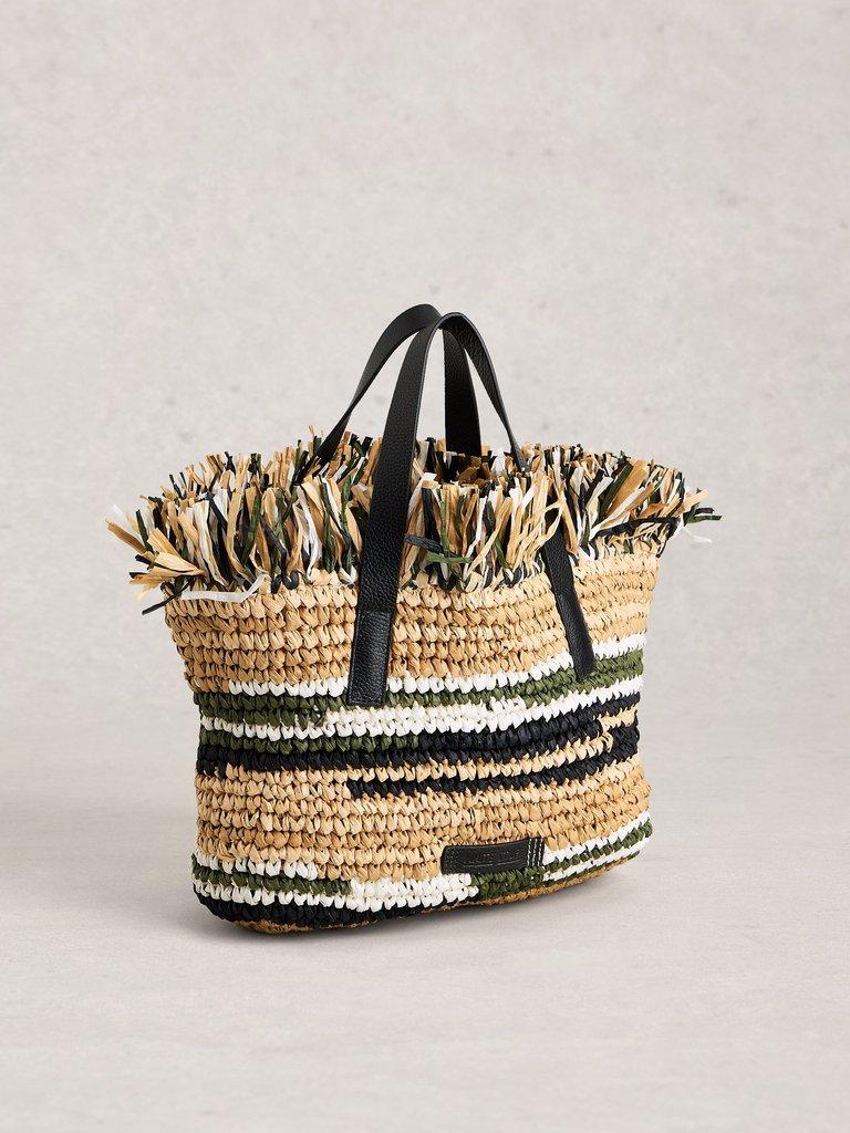 Freya Crochet Tassle Bag in NAT MLT - FLAT BACK