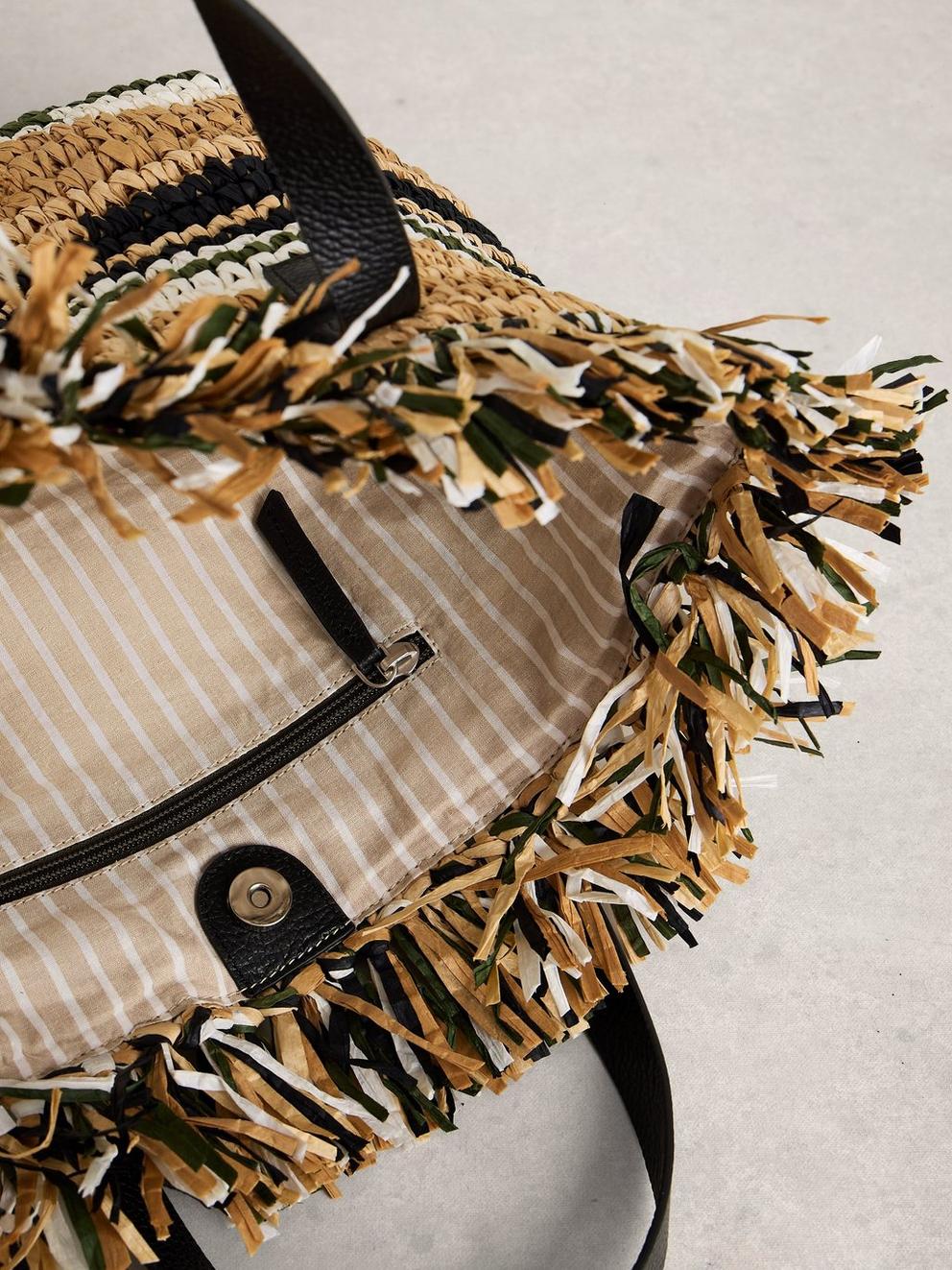 Freya Crochet Tassle Bag in NAT MLT - FLAT DETAIL