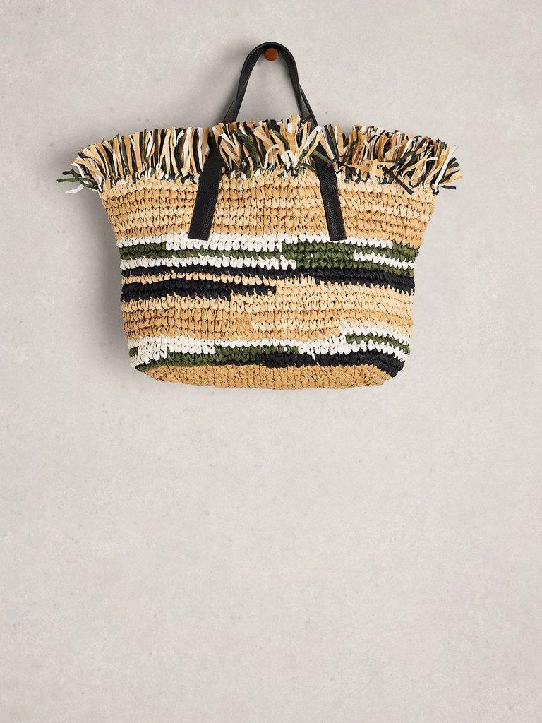 Freya Crochet Tassle Bag in NAT MLT - FLAT FRONT