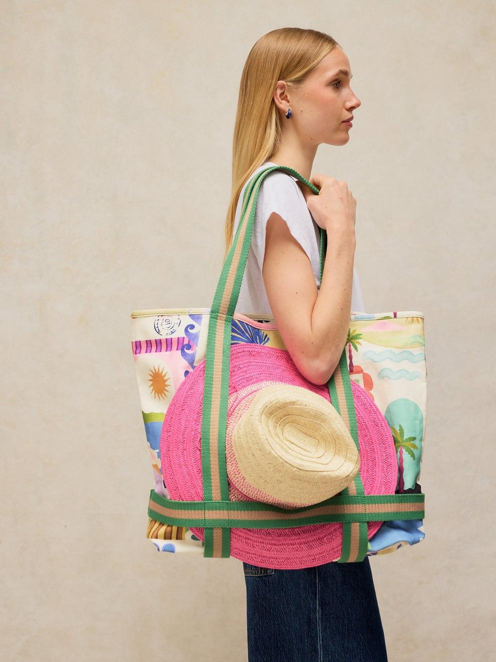 Gigi Canvas Tote Bag in IVORY PR - MODEL FRONT