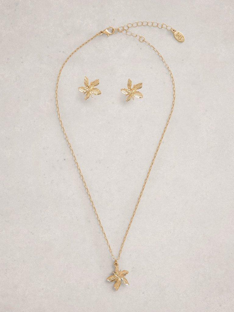 2PK Fleur Necklace  Earring in GLD TN MET - FLAT FRONT