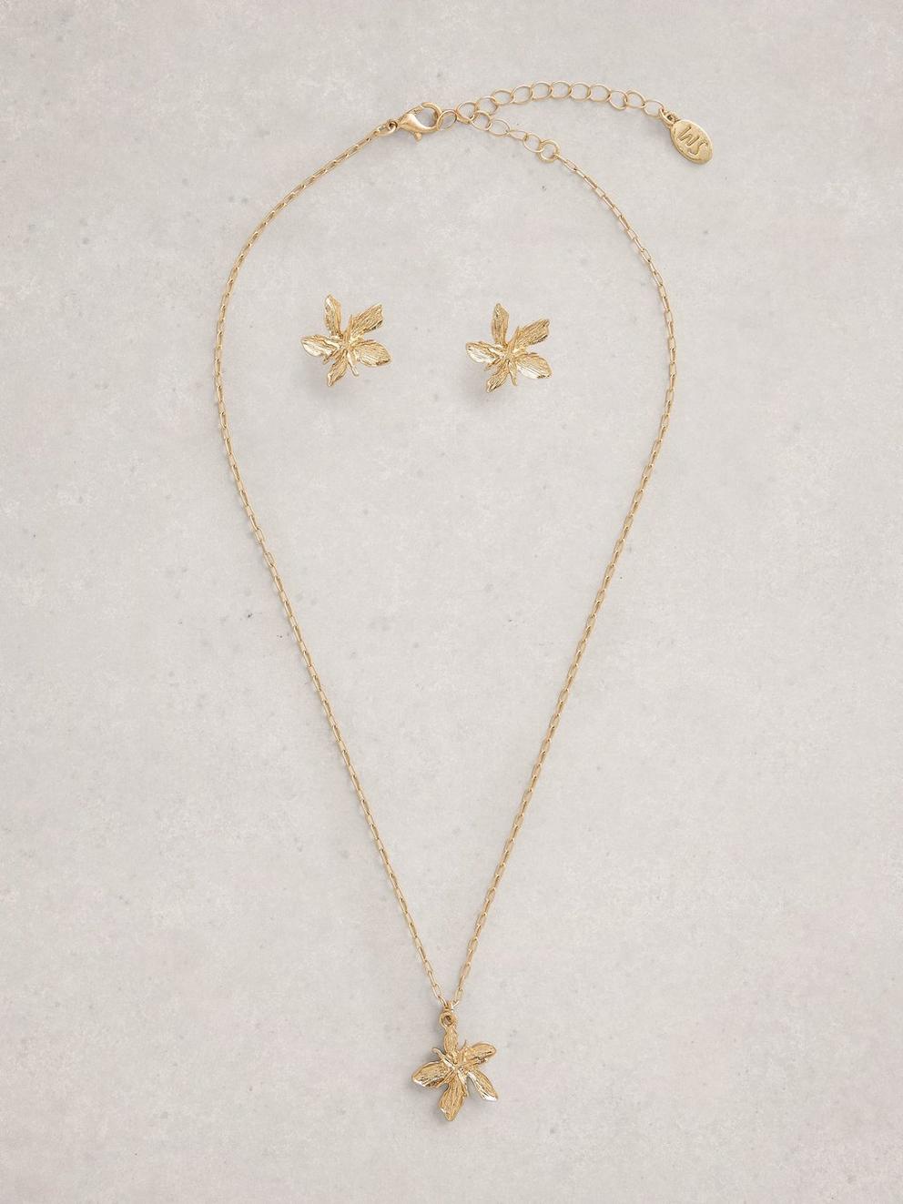 2PK Fleur Necklace  Earring in GLD TN MET - FLAT FRONT