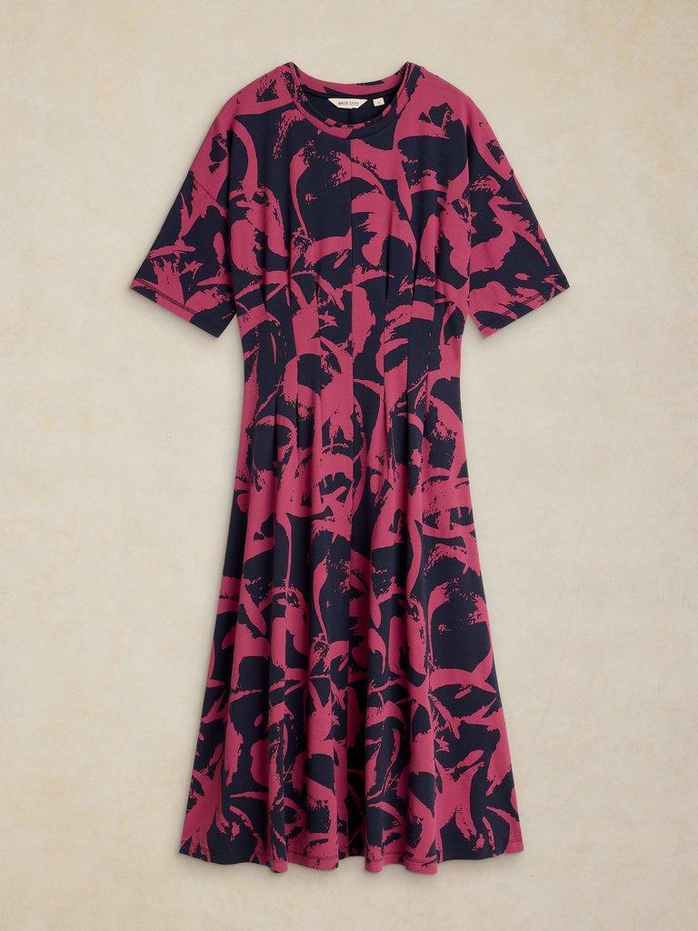 PELLY PLEAT DRESS in NAVY MULTI - FLAT FRONT