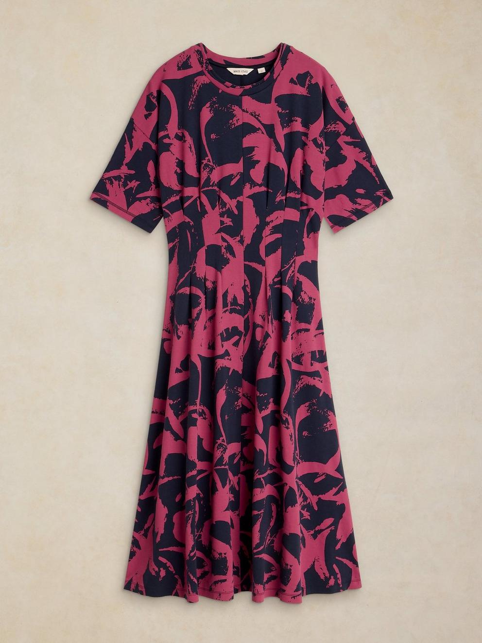 PELLY PLEAT DRESS in NAVY MULTI - FLAT FRONT