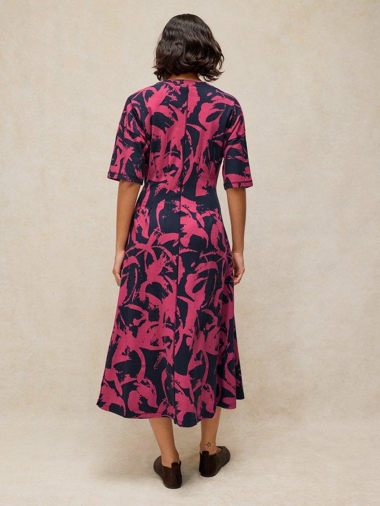 PELLY PLEAT DRESS in NAVY MULTI - MODEL BACK