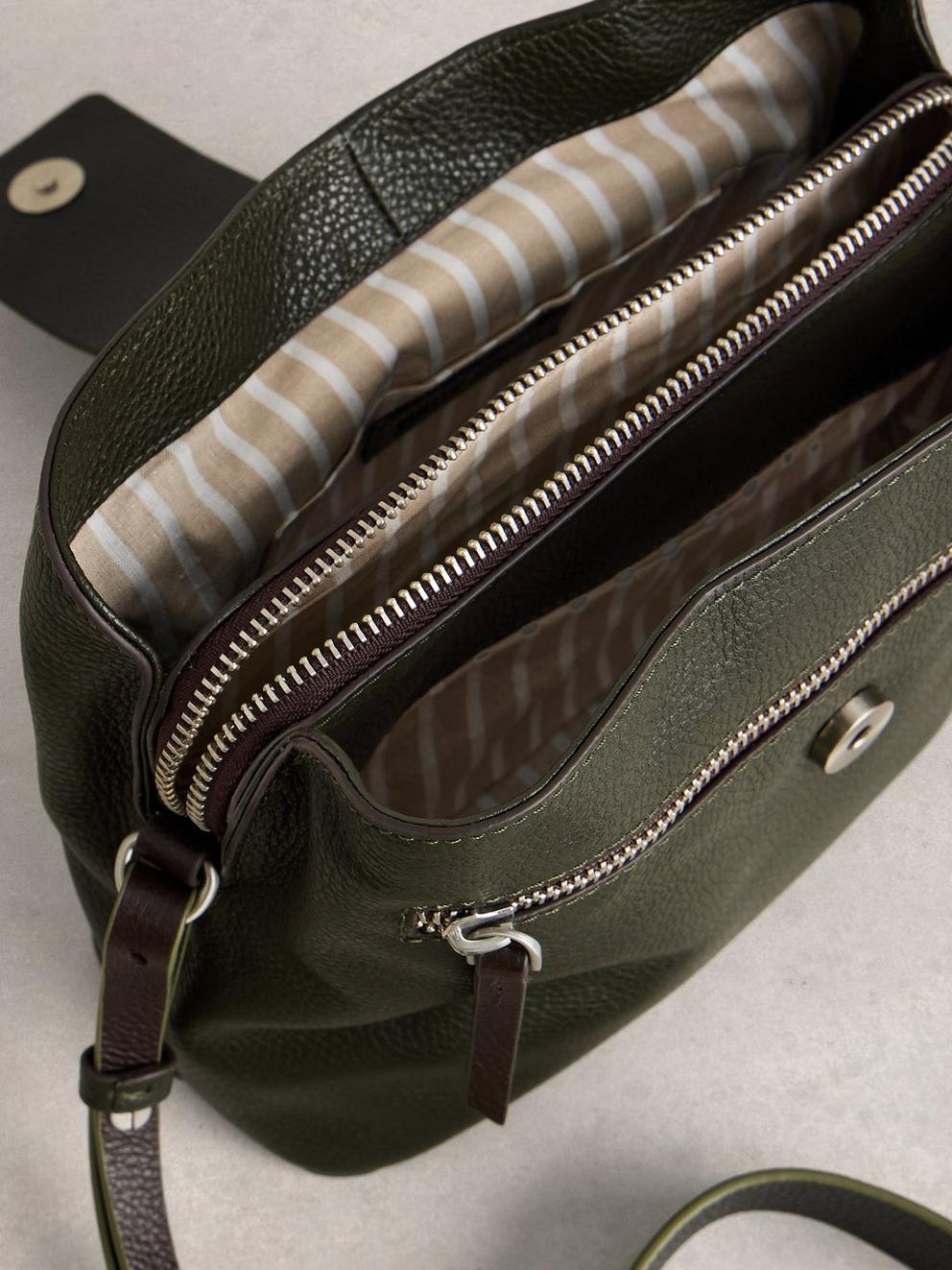 Tabby Crossbody Leather in KHAKI GRN - FLAT DETAIL