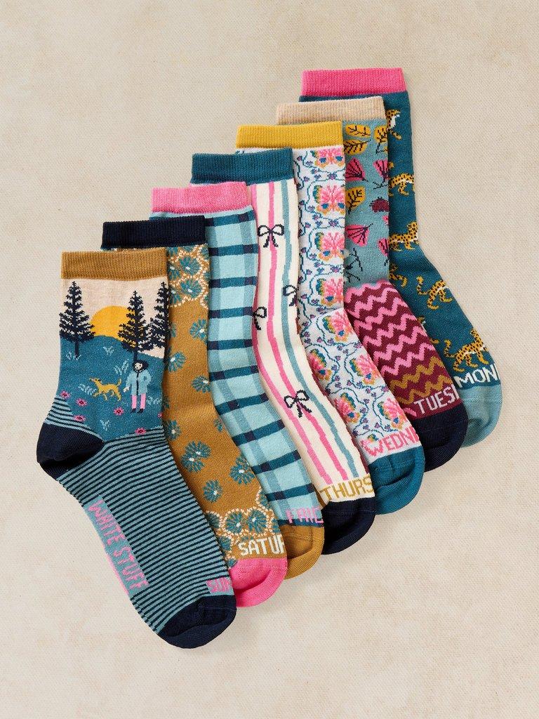 7PK DAY OF THE WEEK SOCKS in PINK MLT - FLAT FRONT