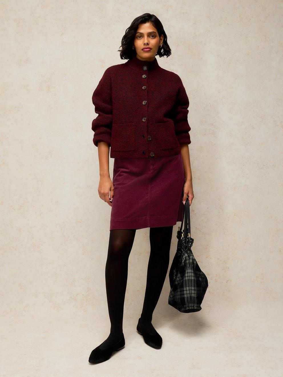 TIA CORD SKIRT in DK PLUM - FLAT BACK