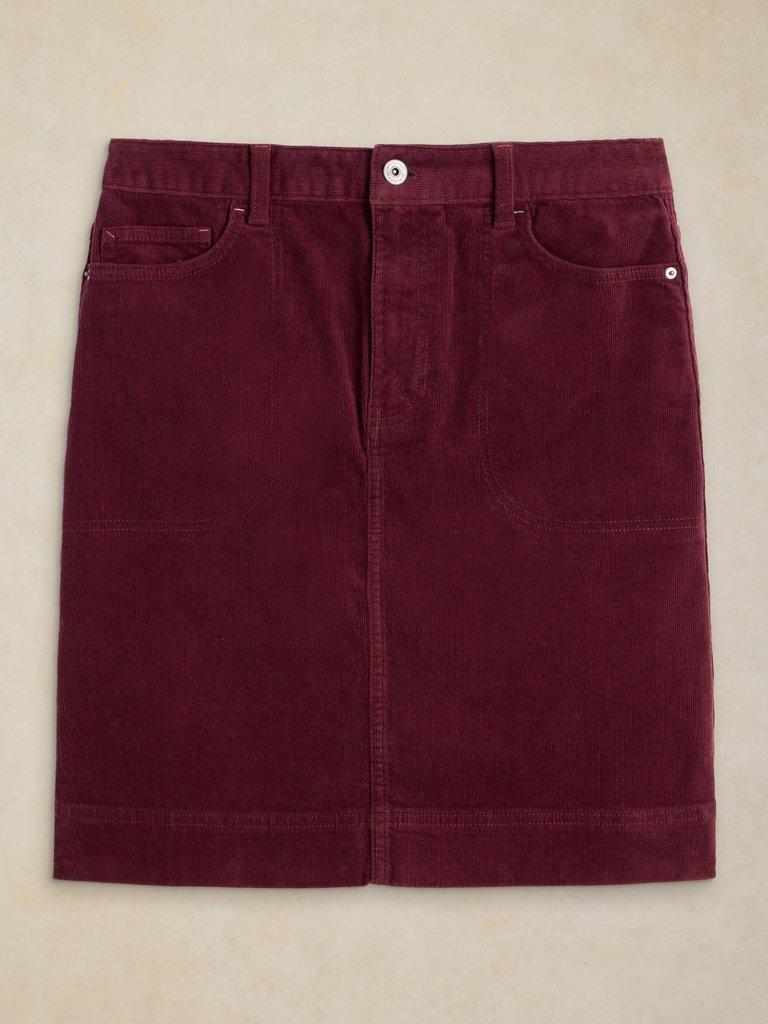 TIA CORD SKIRT in DK PLUM - FLAT FRONT