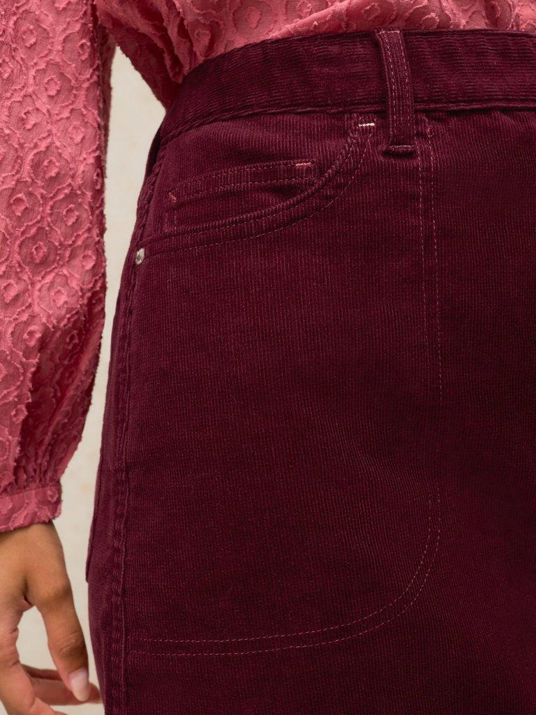 TIA CORD SKIRT in DK PLUM - MODEL DETAIL