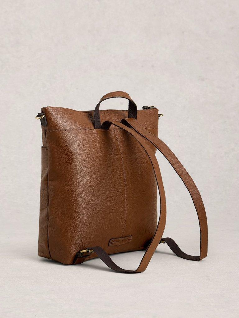 Sophia Leather Backpack in MID TAN - FLAT BACK