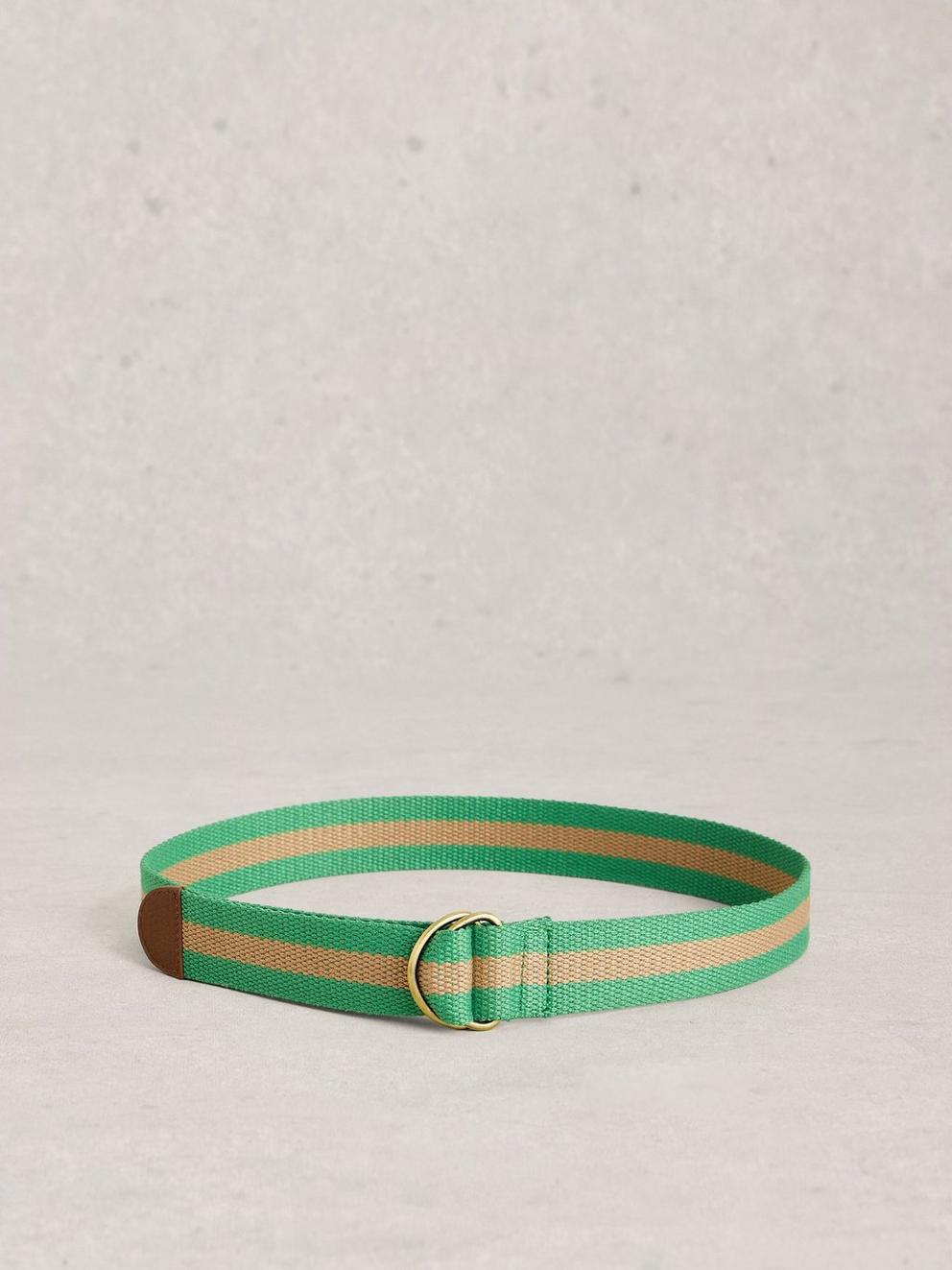 Striped Webbing Loop Belt in BRT GREEN - FLAT BACK