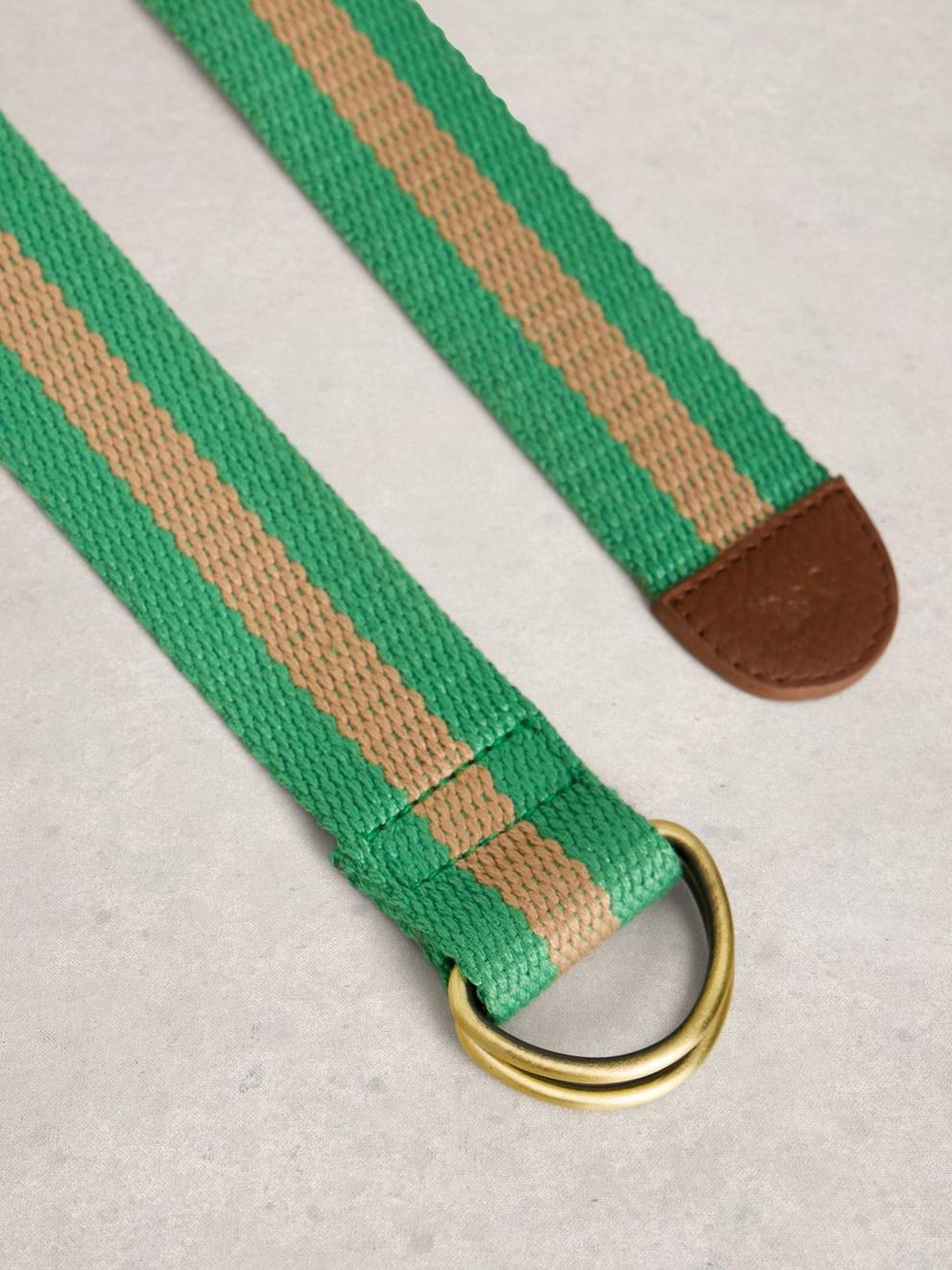 Striped Webbing Loop Belt in BRT GREEN - FLAT DETAIL